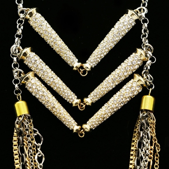 Luxury Crystal Necklace Gold/Dark-Silver NWOT - Picture 2 of 3